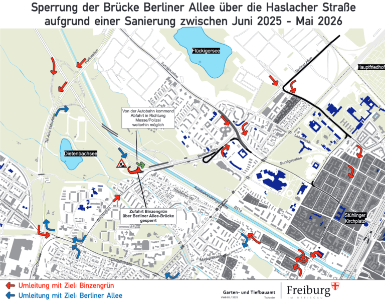 Brückensanierung Berliner Allee in Freiburg: Vollsperrung ab 16. Juni