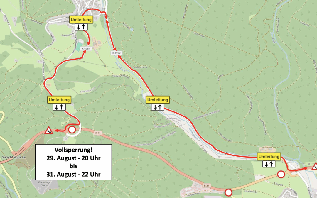 Brückenarbeiten: B31 bei Friedenweiler Ende August gesperrt