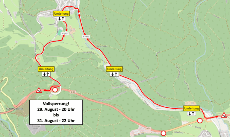 Brückenarbeiten: B31 bei Friedenweiler Ende August gesperrt