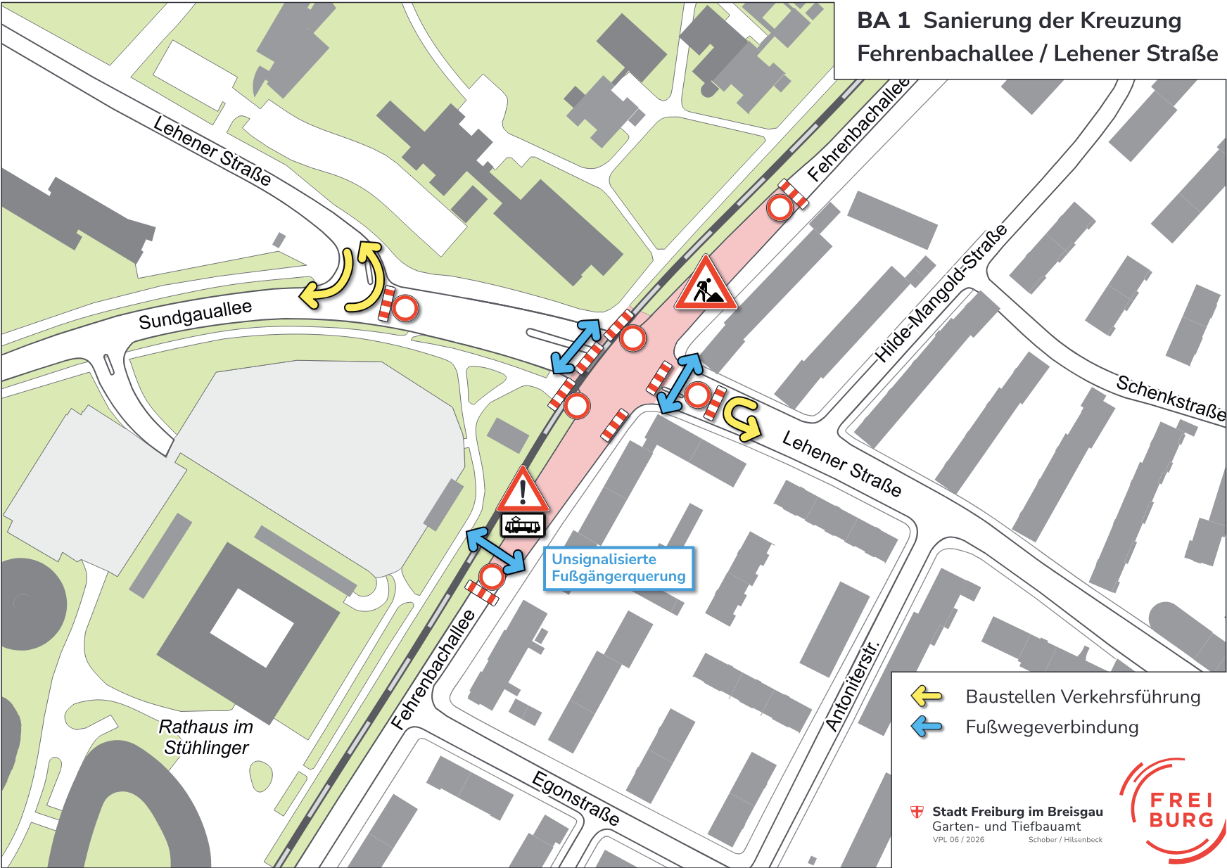 Freiburg-Stühlinger: Kreuzung Lehener Straße / Fehrenbachallee monatelang gesperrt
